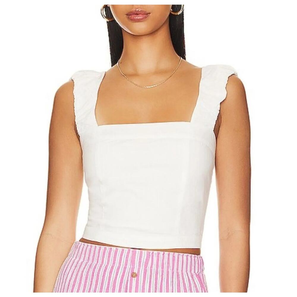 Free People / Revolve Optic White Ashley Smocked Crop Tank - Sz L NEW